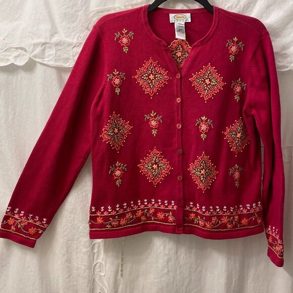 Talbots Petites Embordered Button Up V Neck Womens Sweater Size MP - Picture 1 of 7